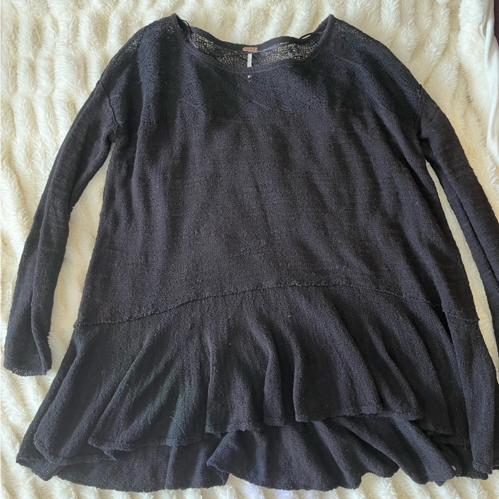 Free people black crochet sweater top